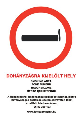 Dohányzásra kijelölt hely! A4 méret, PVC tábla