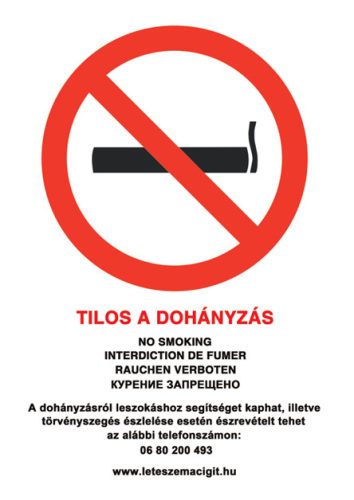 Dohányozni TILOS! A4 méret, PVC tábla