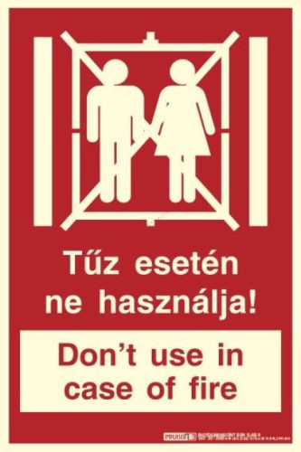 IMPLASER ''Tűz esetén ne használja!'' lift figyelmeztető jel Öntapadó B150 - 20 x 10 cm