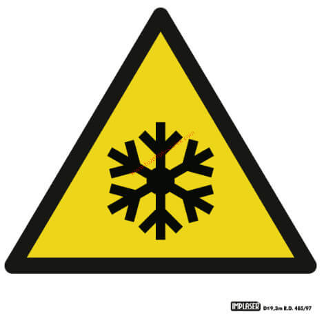 Vigyázz! Alacsony hőmérséklet - Figyelmeztető jel IMPLASER - 9x9 cm átlátszó öntapadó