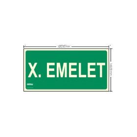   X. EMELET SZINTJELZŐ felirat - Menekülési út, Utánvilágító műanyag tábla 32x16 cm, 0,7 mm vastag - IMPLASER B158