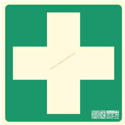 First aid station, Backlit safety sign self-adhesive sticker 15x15 cm