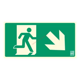   Escape route pointing down to the right (stairs), Illuminated plastic sign 32x16 cm, 0.7 mm thick - IMPLASER B150