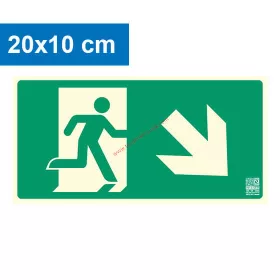   Escape route pointing down to the right (stairs), Illuminated plastic sign 20x10 cm, 0.7 mm thick - IMPLASER B150