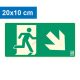 Escape route pointing down to the right (stairs), Illuminated plastic sign 20x10 cm, 0.7 mm thick - IMPLASER B150