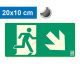 Escape route downwards to the right (stairs) pointing, Backlit self-adhesive sign 20x10 cm - IMPLASER B150