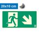 Escape route downwards to the right (stairs) pointing, Photoluminescent self-adhesive sign 20x10 cm - IMPLASER B150