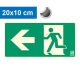 Escape route to the left, Backlit self-adhesive sign 20x10 cm - IMPLASER B150