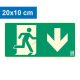 Escape route downwards, Illuminated plastic board 20x10 cm, 0.7 mm thick - IMPLASER B150