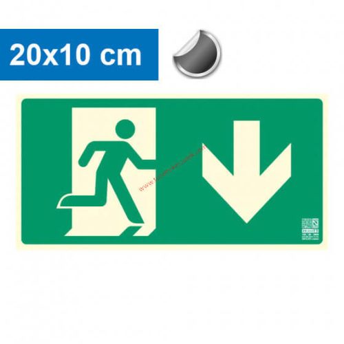 Escape route downwards, Backlit self-adhesive sign 20x10 cm - IMPLASER B150