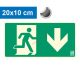 Escape route downwards, Backlit self-adhesive sign 20x10 cm - IMPLASER B150