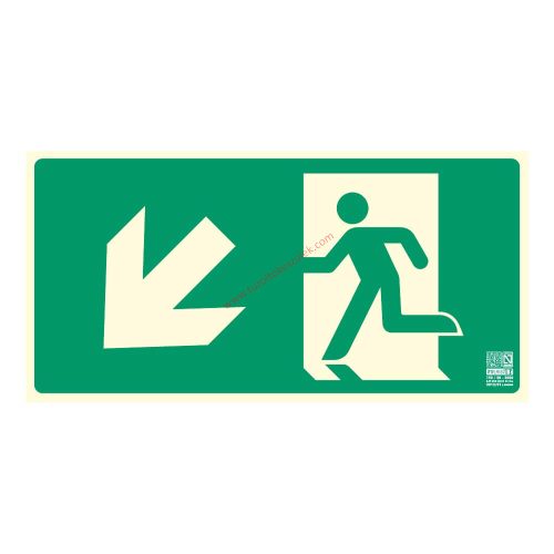 Escape route pointing left downwards (stairs), Illuminated plastic sign 32x16 cm, 0.7 mm thick - IMPLASER B150