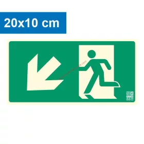   Escape route left downwards (stairs) pointing, Illuminated plastic sign 20x10 cm, 0.7 mm thick - IMPLASER B150