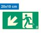 Escape route left downwards (stairs) pointing, Illuminated plastic sign 20x10 cm, 0.7 mm thick - IMPLASER B150
