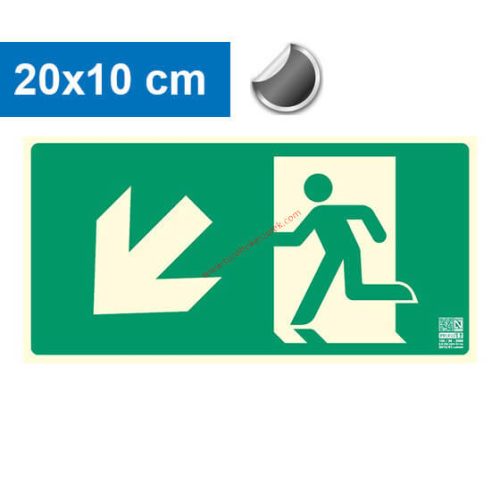 Escape route left down (stairs) pointer, Backlit self-adhesive sign 20x10 cm - IMPLASER B150