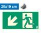 Escape route left down (stairs) pointer, Photoluminescent self-adhesive sign 20x10 cm - IMPLASER B150