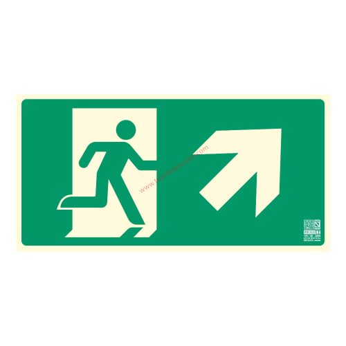 Escape route pointing right up (stairs), Illuminated plastic sign 32x16 cm, 0.7 mm thick - IMPLASER B150