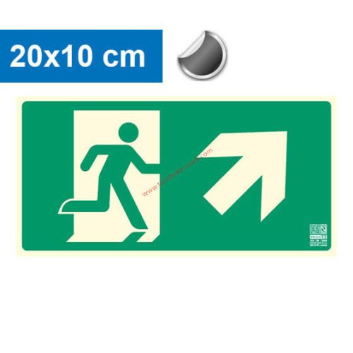 Menekülési út jobbra felfelé (lépcső) mutató, Utánvilágító öntapadó jel 20x10 cm - IMPLASER B150