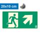 Escape route pointing up to the right (stairs), Backlit self-adhesive sign 20x10 cm - IMPLASER B150