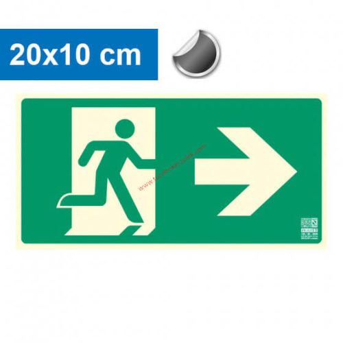 Menekülési út jobbra, Utánvilágító öntapadó jel 20x10 cm - IMPLASER B150