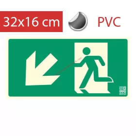   Left, down - Escape route, Backlit sign self-adhesive 32x16 cm - (100 pcs)