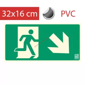   Right, down - Escape route, Backlit sign self-adhesive 32x16 cm - (100 pcs) pcs)