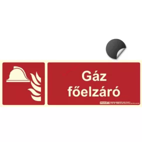   GÁZ FŐELZÁRÓ öntapadó felirat - Tűzvédelmi jel, Utánvilágító jel 30x10 cm - IMPLASER B150