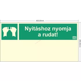   PANIC LOCK "PRESS THE ROD TO OPEN!" sign - Fire protection sign, Photoluminescent SELF-ADHESIVE sign 40x20 cm, 0.7 mm thick - IMPLASER B150