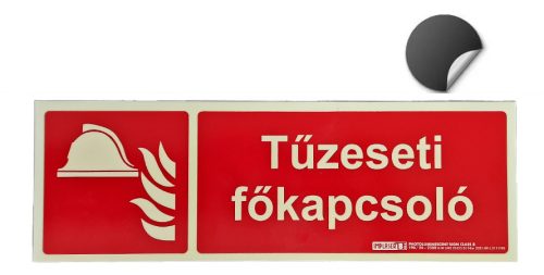 TŰZVÉDELMI / TŰZESETI FŐKAPCSOLÓ öntapadó felirat - Tűzvédelmi jel, Utánvilágító jel 30x10 cm - IMPLASER B150