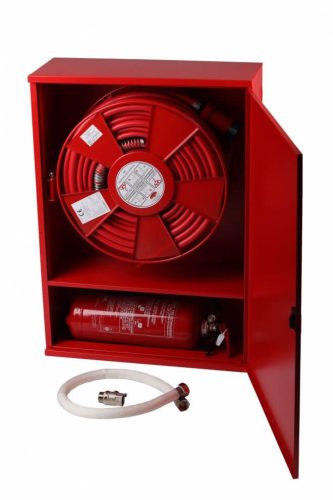 LUX-ADK 850x600x250 combi fire hydrant cabinet with plate door, device holder at the bottom with 30 m ADSY-12 hose drum