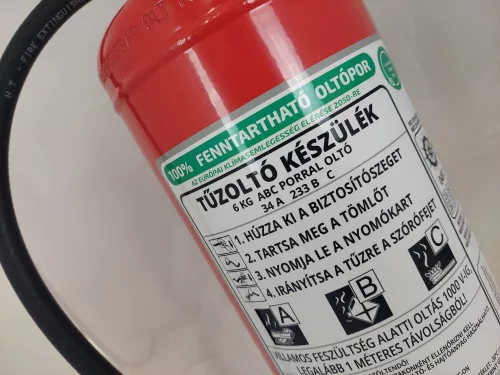 MAXFIRE GREEN 6 kg-os ABC porral oltó, poroltó tűzoltó készülék 34A 233B C + ajándék függesztő