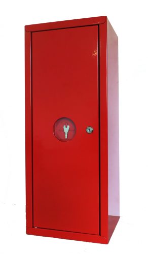 Tűzoltó készülék tároló szekrény, lemezajtós, porszórt festés, piros (SHP)